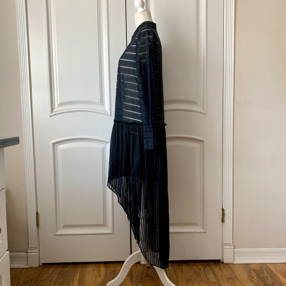 OPENING CEREMONY SHEER STRIPED ASYMMETRIC BLACK SHIRTDRESS - Picture 3 of 8